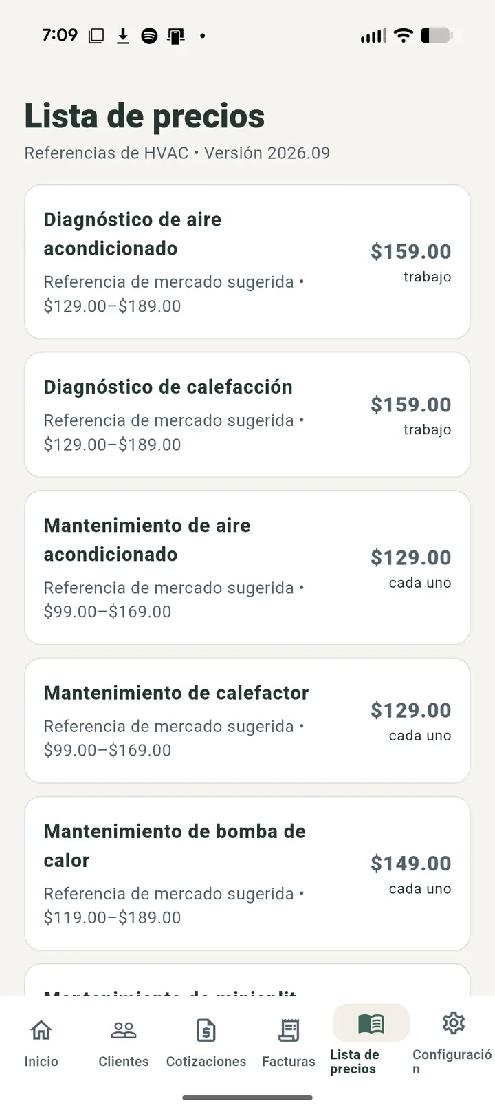Libro de precios — KAYENE Android